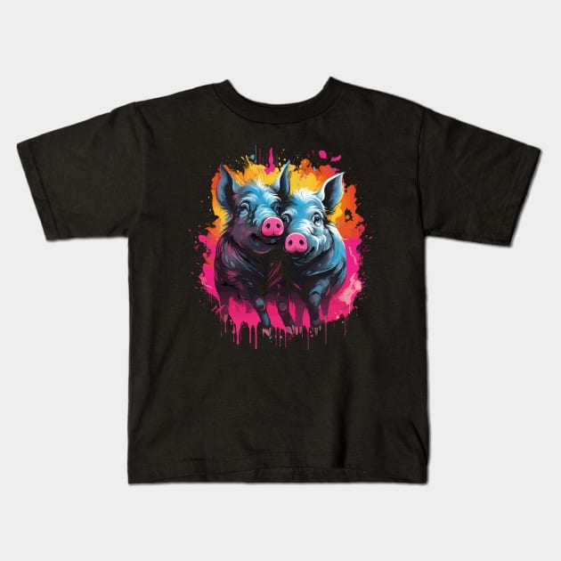 Wild Boar Couple Valentine Kids T-Shirt by JH Mart